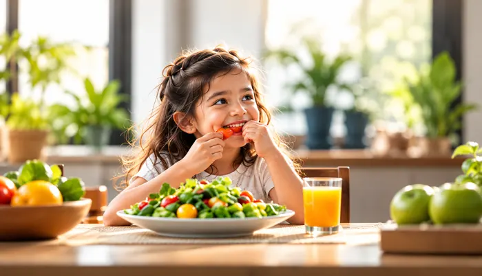 Child eating fresh vegetables
